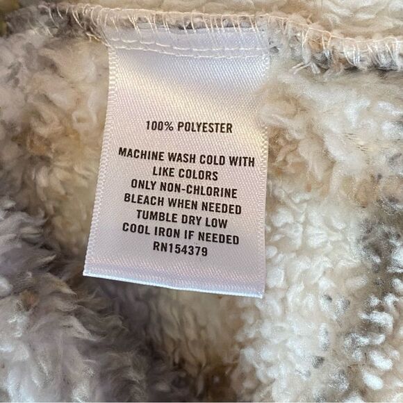 Aeropostale Plaid Pullover Hoodie Sherpa-Style Zip Front Cream Brown Medium - Picture 7 of 7